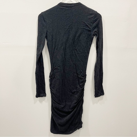 James Perse Long Sleeve Ruched Size Round Neck Wrap Front Dress Grey Size 2 - Picture 2 of 10